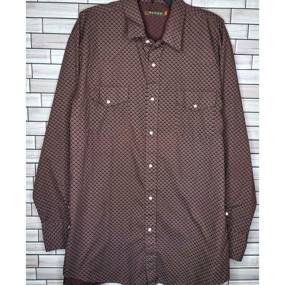 Roper Western Shirt Men's 2XL Burgundy Pearl Snap Cowboy Long Sleeve